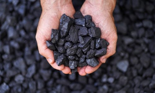 Coal,Grains,In,Man,Coal,Miner's,Hands,Over,A,Pile,